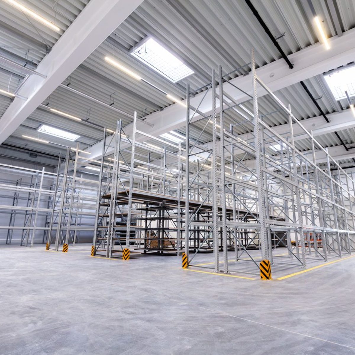 Warehouse industrial hall racking storage racks. Shelving system